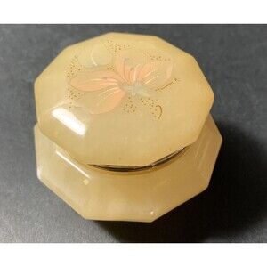 Vintage Genuine Alabaster Hand Carved Jewelry Trinket Box Made in Italy